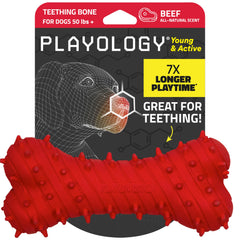 Playology Puppy Teething Bone with spikes promotes safe chewing for teething puppies.