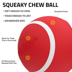 Playology Squeaky Chew Ball dog playing indoors highlights durable rubber