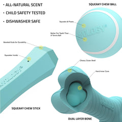 Playology Squeaky Chew Ball with peanut butter scent fuels engaging play.