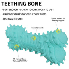 Playology Teething Toy texture close-up highlighting durable spikes for puppies.