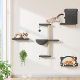 PLEKER 5-in-1 cat wall shelves in solid wood and velvet form a durable playground