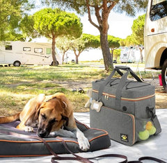 Pmpete dog food carrier bag keeps meals organized during trips.