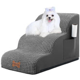 POCBLUE dog stairs 3-step soft coral velvet cover enhances traction and comfort.