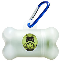 Pogi's Dog Poop Bag Dispenser attached to a leash for quick cleanup.