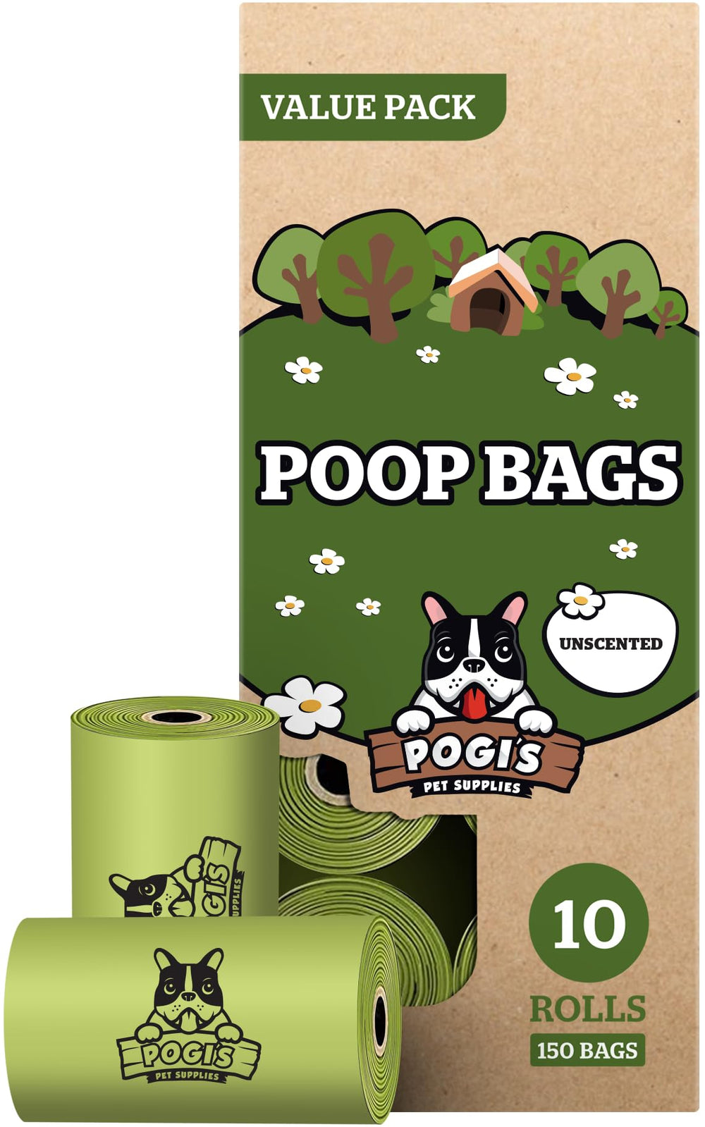 Pogi's Dog Poop Bags compact-capable packaging for quick cleanups.
