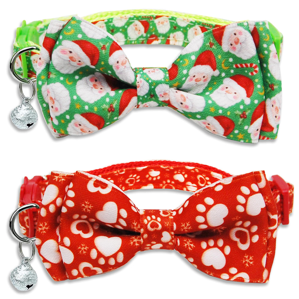 Pohshido Santa green collar with bow and bell for festive photos