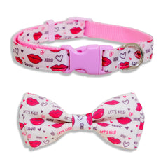 Pohshido Valentine dog collar with Let's Kiss pattern for festive photos