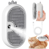 POIIOPY Cat Steam Brush release button showcases easy one-touch spray for grooming sessions.