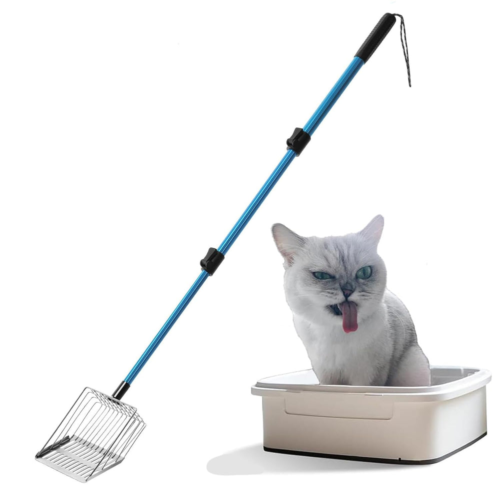 Polarduck cat litter scoop long-handle extendable demonstrates back-friendly cleaning.