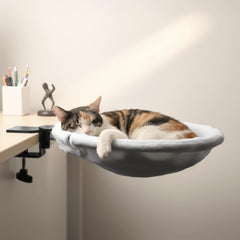 POMESEA adjustable cat desk bed sunken design provides cozy desk-side perch for work or play.