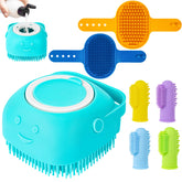 Ponpon dog bath brush with shampoo-dispensing design for easy lather while bathing