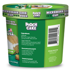 Pooch Cake Express dog enjoys cake in a cup with peanut butter aroma