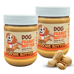 Poochie Butter natural dog peanut butter jar spread for tasty rewards and enrichment.