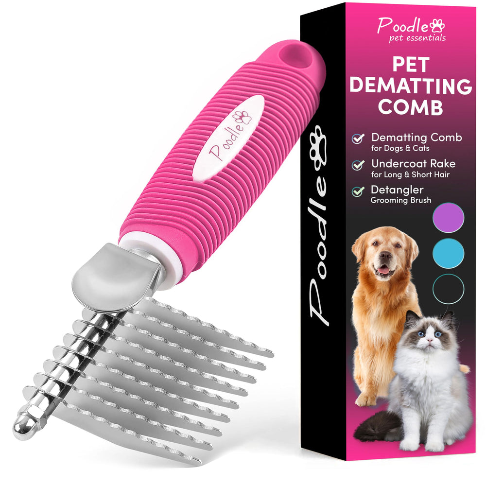 POODLIE dematting rake for dogs and cats with 2.5-inch blades detangles knots.