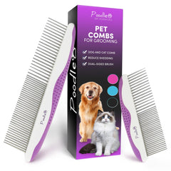 Poodlie poodle pet combs 2-pack angle view for easier grooming with anti-slip grip.