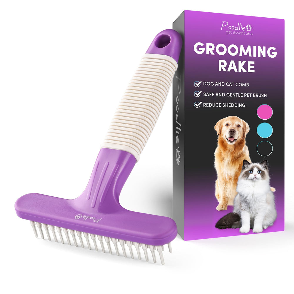 POODLIE Poodle Pet Grooming Rake back view highlights gentle undercoat care.