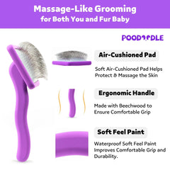 Poodoodle Small Slicker Brush curved pins glide through curly coats for easy at-home grooming.