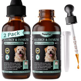 POPPAW Allergy & Immune dog supplement bottle demonstrates seasonal support for itchy skin.