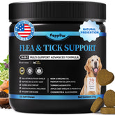 POPPAW dog flea-tick chew bag showing natural formula for outdoor protection