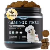 POPPAW Calming Chews bottle promotes daily relaxation for dogs during busy routines.