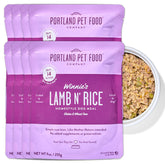 Portland Pet Food Company Winnie's Lamb N Rice pouch packaging demonstrates shelf-stable convenience for busy dog owners.