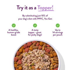 Portland Pet Food Company Winnie's Lamb N Rice ready-to-serve image conveys convenience for meals on the go.