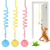Potaroma hanging-fluffy-catnip-ball yellow in action promotes energetic indoor play.