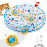 Potaroma interactive cat toy ball on play mat provides engaging indoor exercise.