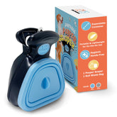 Potomo dog pooper scooper blue clip-on showcases hands-free pickup for clean walks.