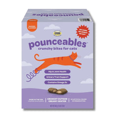 Pounceables Crunchy Cat Treats chicken flavor close-up highlights omega-3 benefits for daily enjoyment.