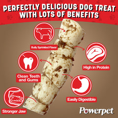 Powerpet Treats Bully Beef Cheek Rolls texture closeup reveals a sturdy beef chew