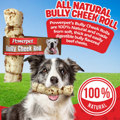 Powerpet Treats Bully Beef Cheek Rolls uncut roll showing a thick, soft chew