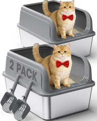 Powools 2-pack litter box set with hanging scoops for easy cleanup and multi-cat use.