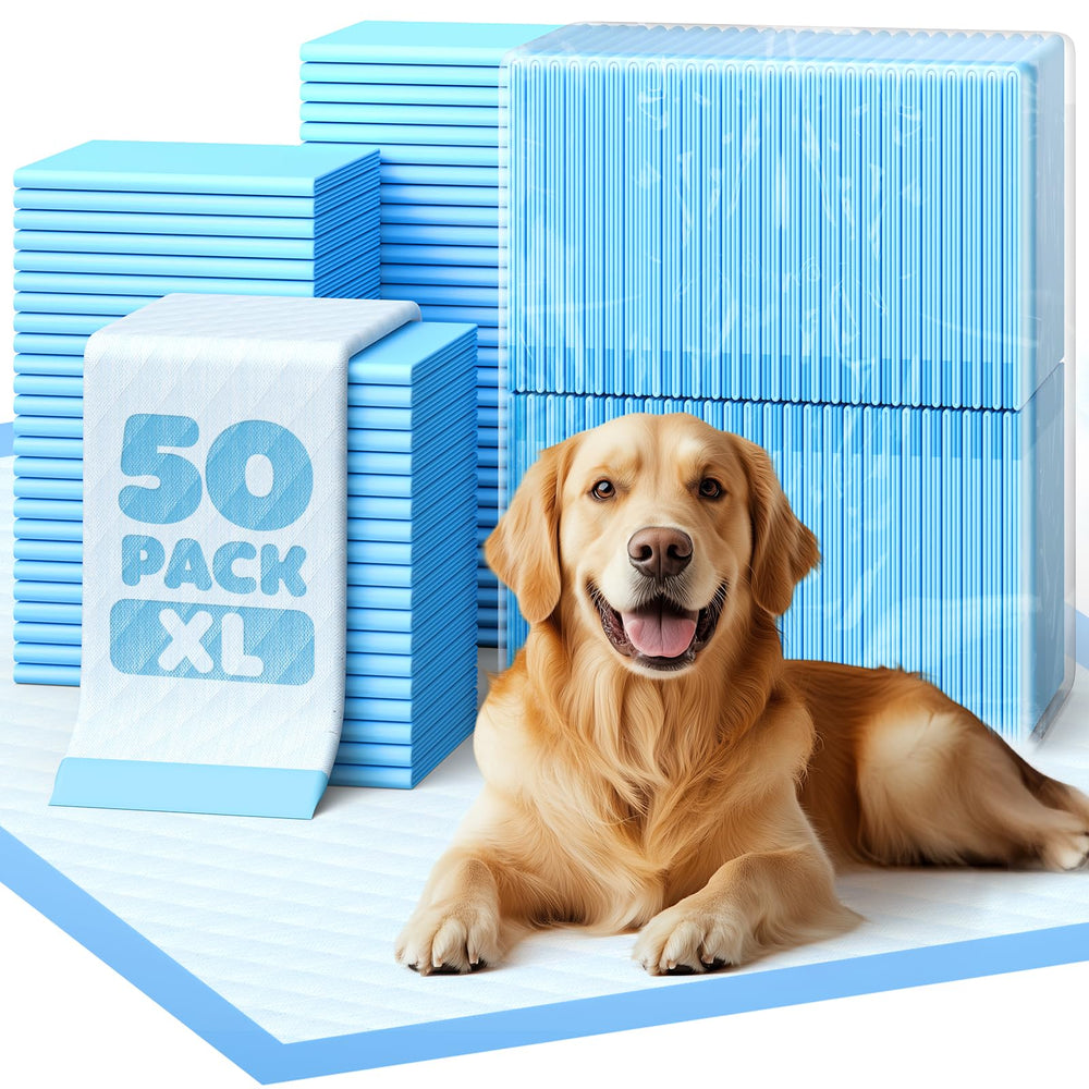 Powools 50-pack XL puppy pads provide ample floor coverage for training large dogs.