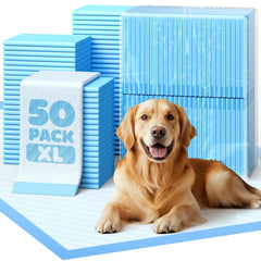 Powools 50-pack XL puppy pads provide ample floor coverage for training large dogs.