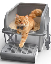 Powools cat litter box stainless steel front view highlights wide top opening for easy scooping.