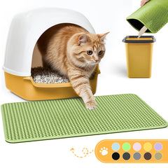 Powools cat litter mat double-layer design captures loose litter and keeps floors clean.