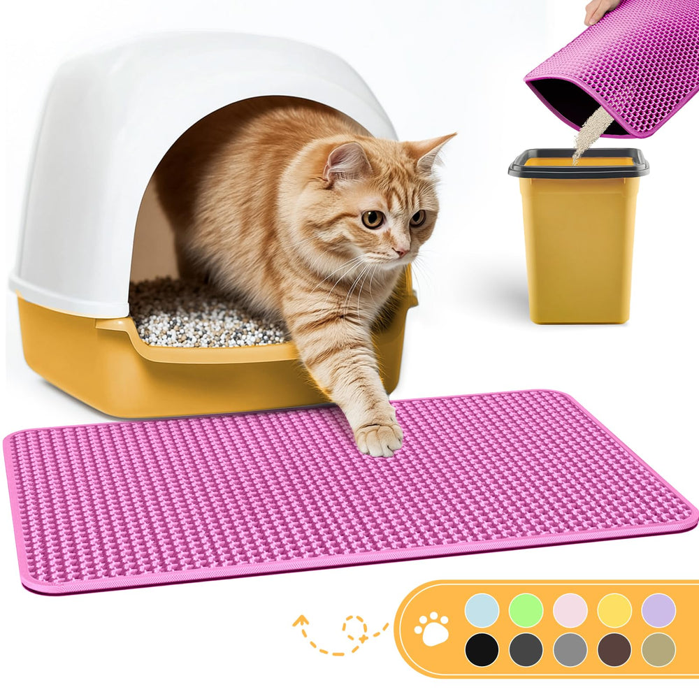 Powools Cat Litter Mat double-layer trap front view for cleaner paws and easy litter disposal.