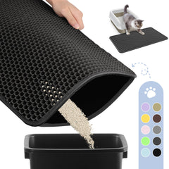 Powools cat litter mat front view demonstrates dual-layer litter trapping for cleaner floors.