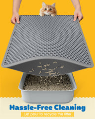 Powools cat litter mat side-opening design facilitates quick litter recycling.