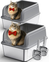 Powools stainless steel cat litter box top-entry grey pack2, easy access for quick cleaning.