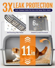 Powools stainless-steel litter box non-stick bottom shows easy cleaning close-up.