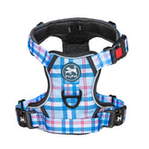 PoyPet plaid harness with front clip for controlled walks.
