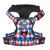 PoyPet Plaid dog harness with front clip facilitates easy no-pull walks.
