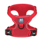 PoyPet Reflective straps dog harness red enhances nighttime visibility for safer walks.