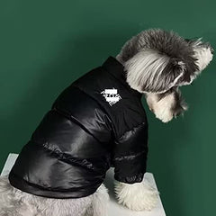 PQIQP dog winter coat black side-view; lightweight warmth for wintry outings