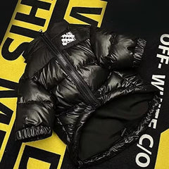 PQIQP dog winter coat black zipper-detail; easy-on, easy-off with secure closure