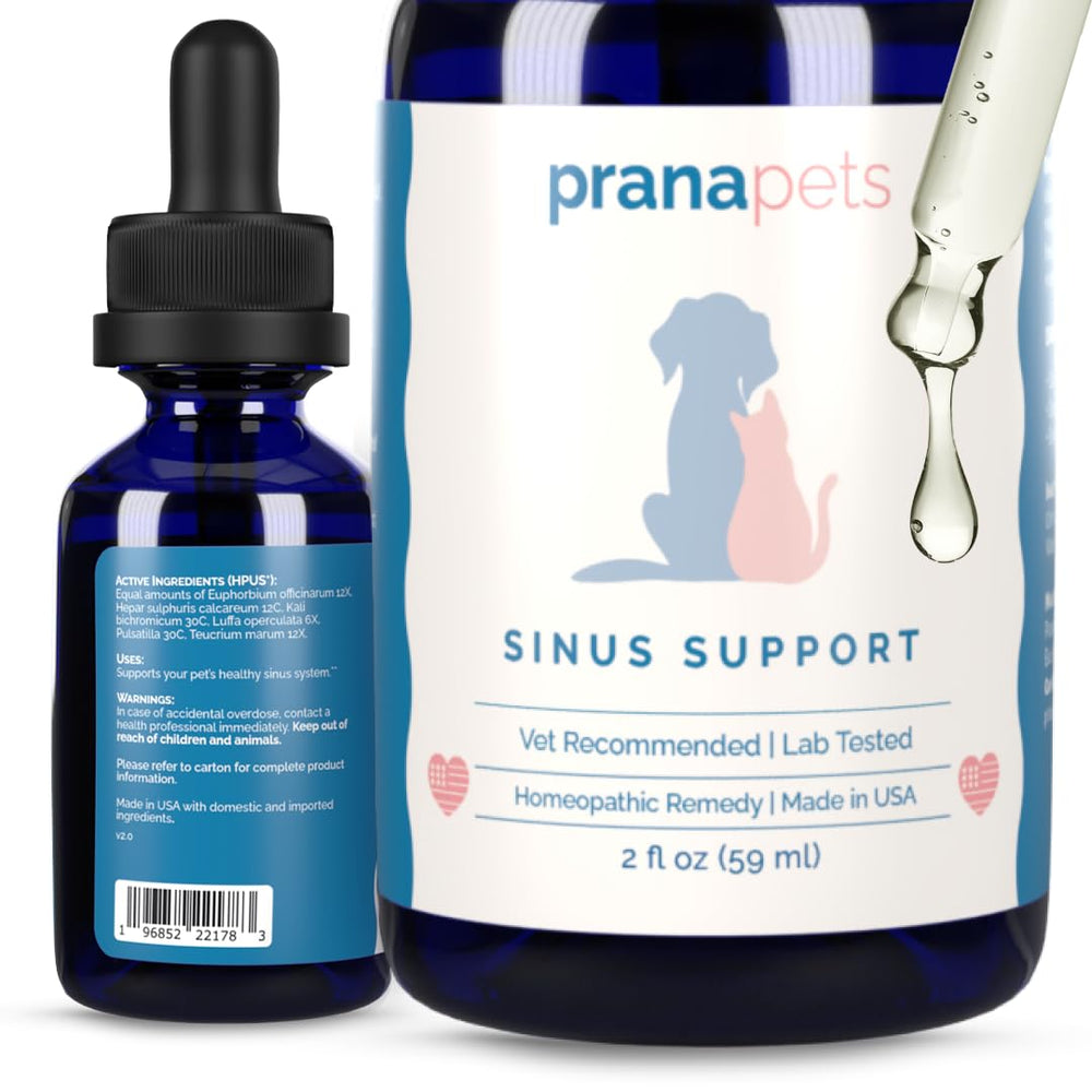 PranaPets Sinus Support Liquid bottle ready for pet comfort and easy dosing.