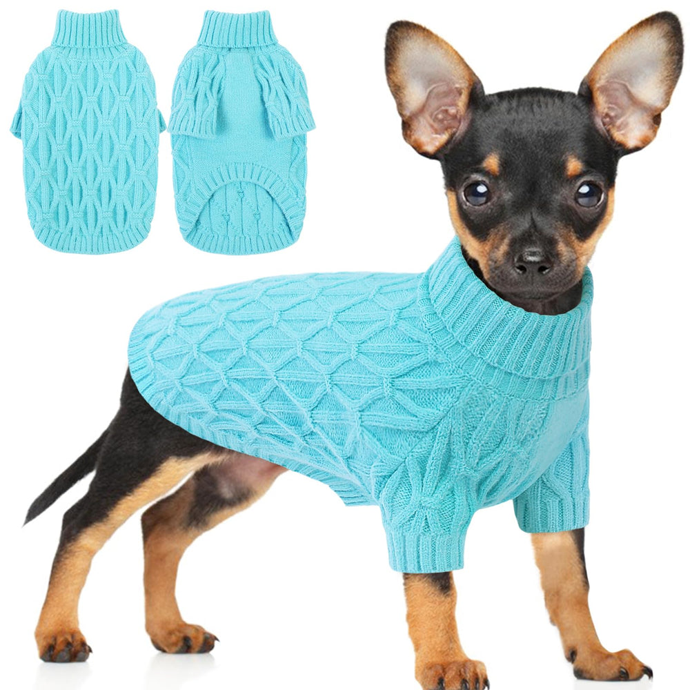 Preferhouse XS dog sweater lakeblue closeup knit for warmth on chilly walks
