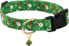 PREHAI Green Christmas dog collar soft-material close-up for gentle daily wear comfort.